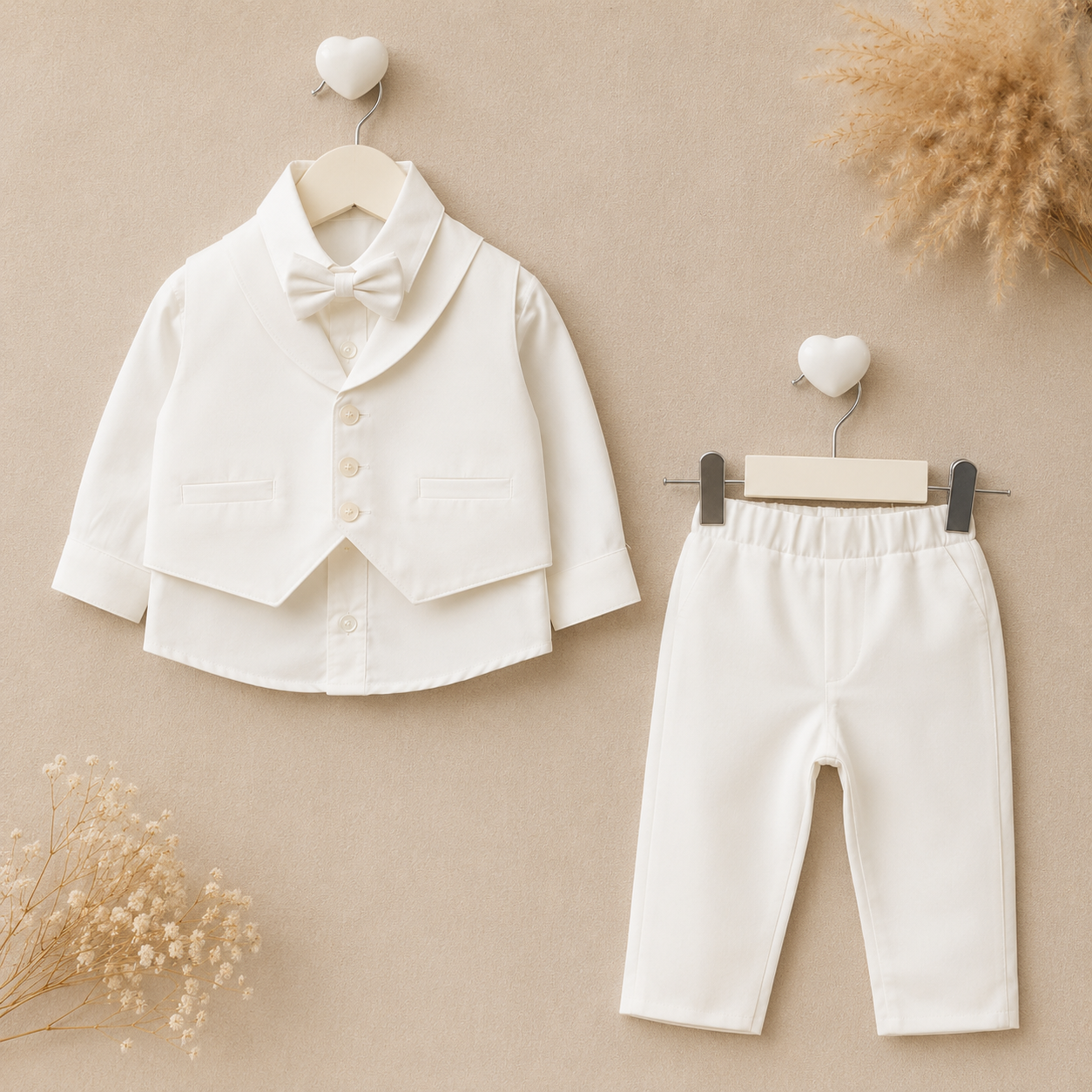 Baby Boy Ivory Baptism Outfit, Christening Suit, Ring Bearer Tuxedo, Wedding Outfit, First Birthday Formal Set