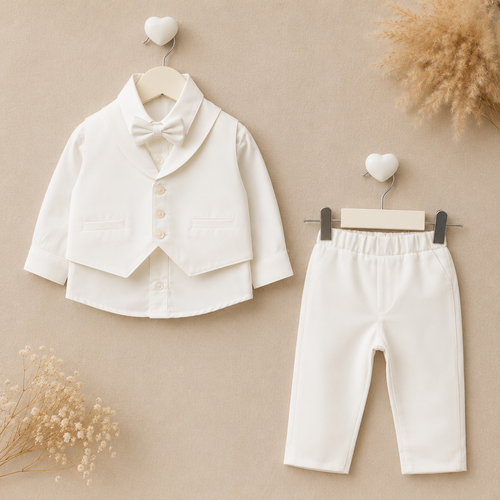 Baby Boy Ivory Baptism Outfit, Christening Suit, Ring Bearer Tuxedo, Wedding Outfit, First Birthday Formal Set