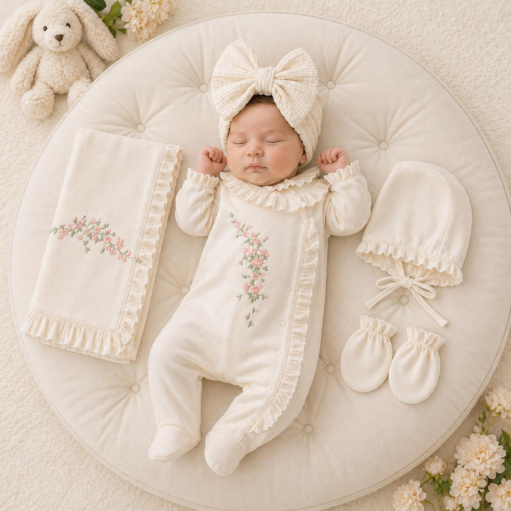 Premium Embroidered Ruffle Baby Gift Set (5-Piece)