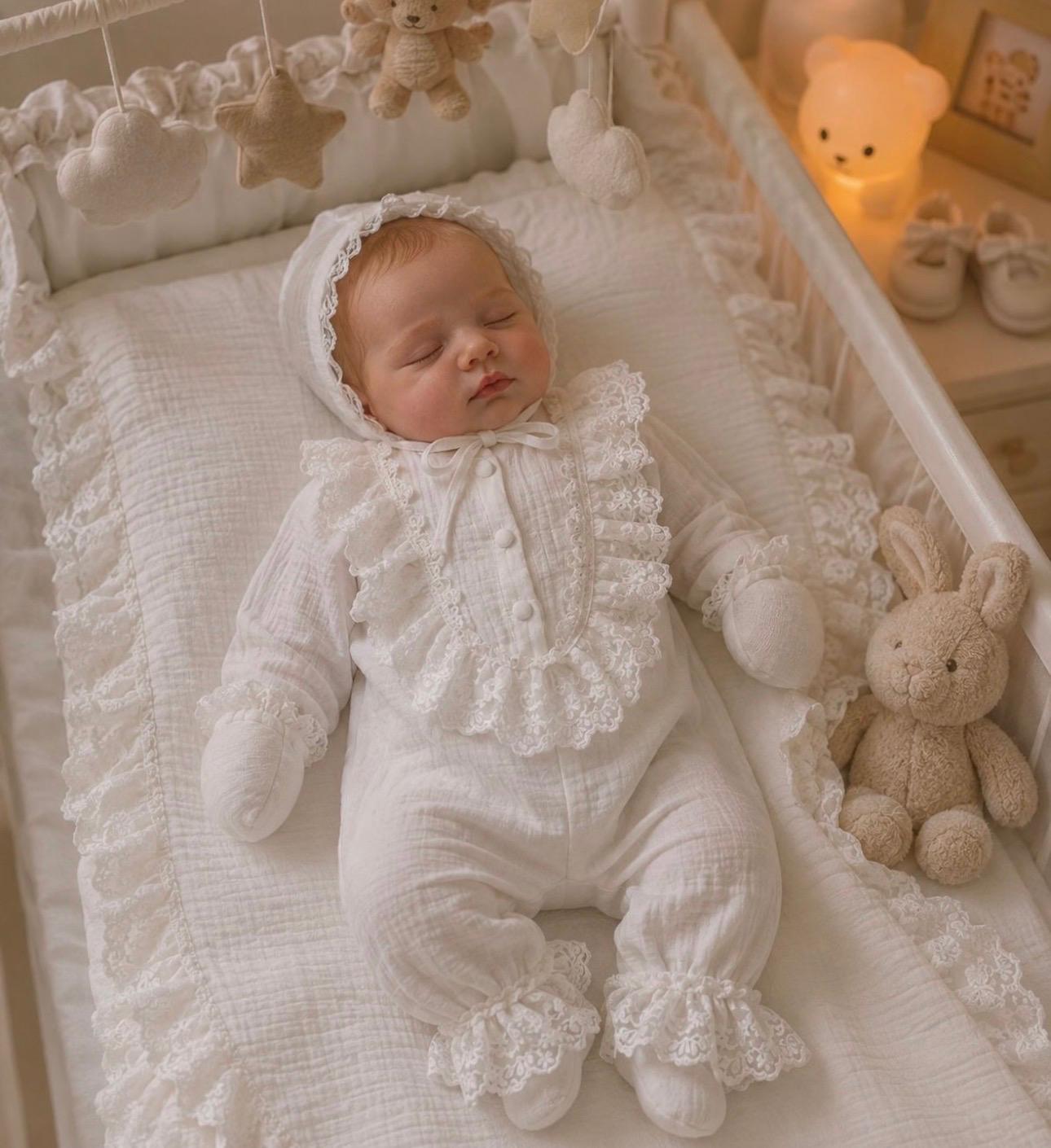 White Muslin Baby Girl Romper Set