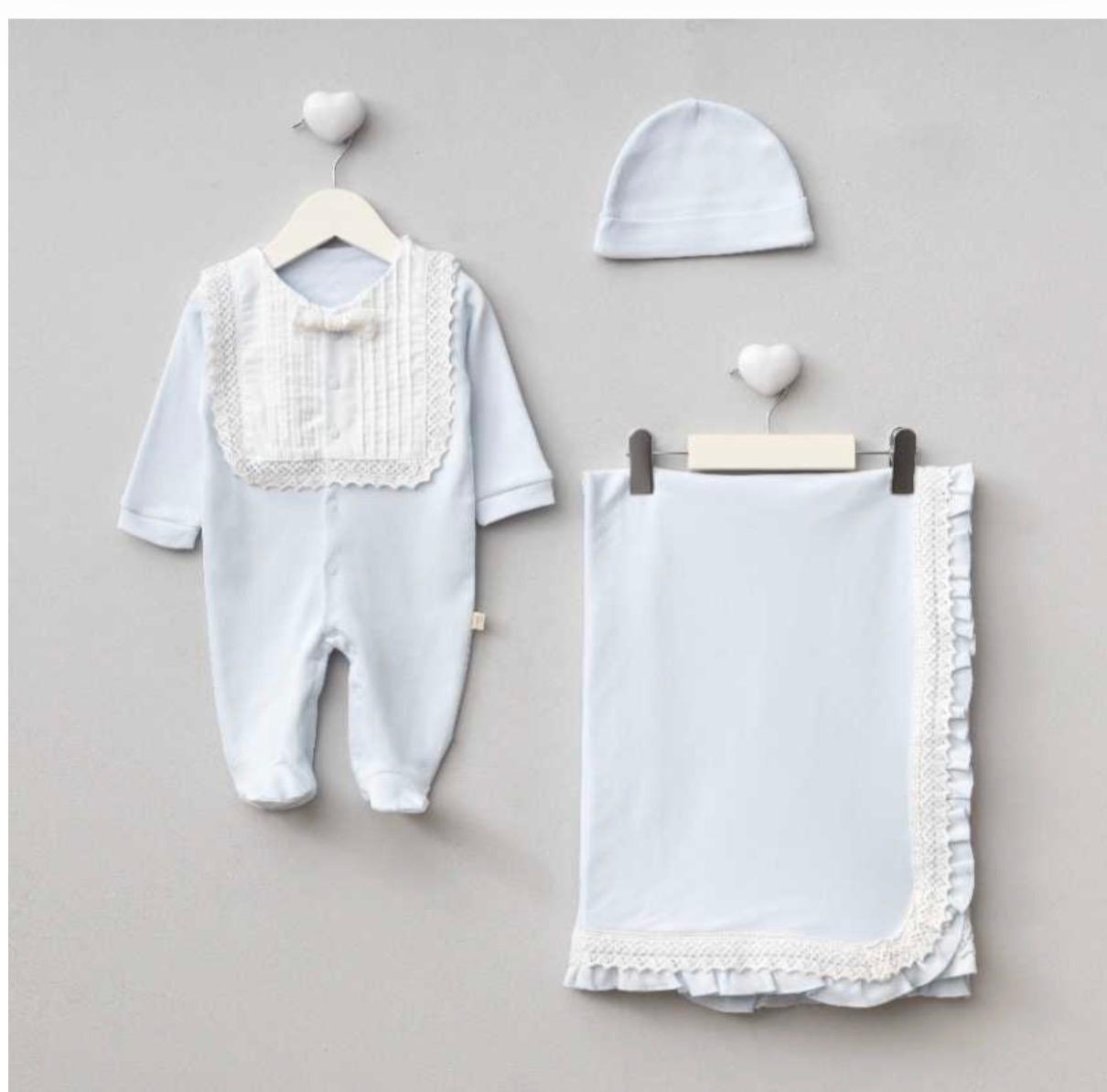 Gentleman Lace Trim Baby Footie and Blanket Set (3-Piece)