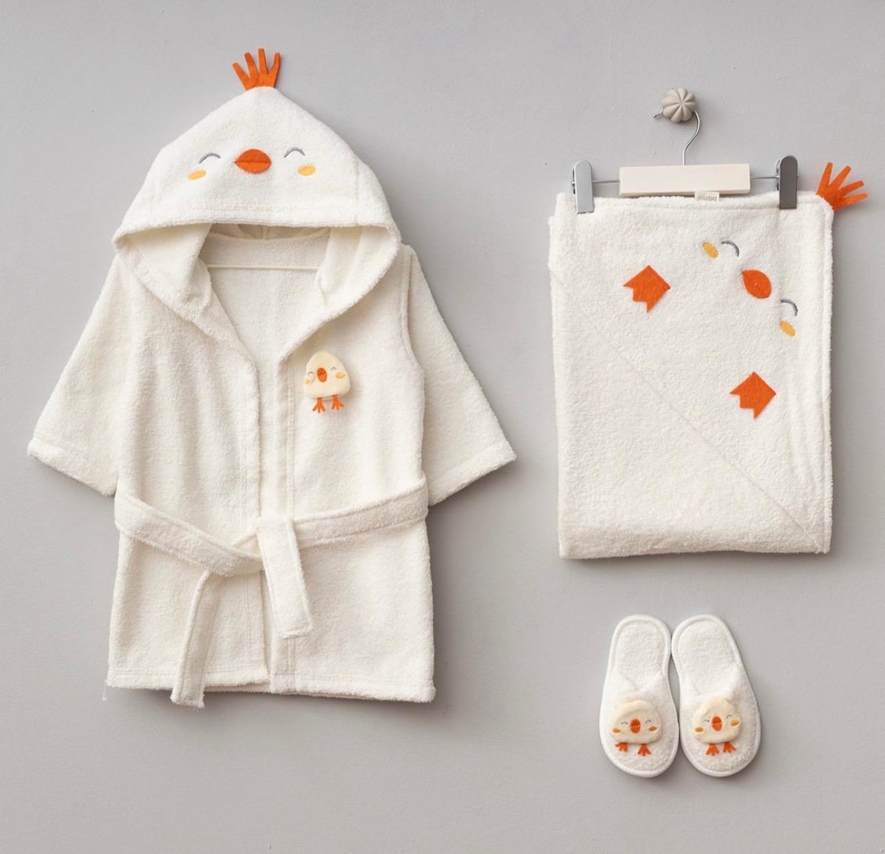 Chick Baby Hooded Bathrobe Set | Hooded Towel & Slippers