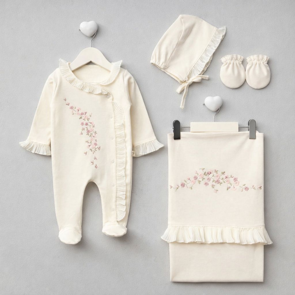 Premium Embroidered Ruffle Baby Gift Set (5-Piece)
