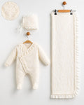 Premium Lace Ruffle Baby Footie and Blanket Set (3-Piece)