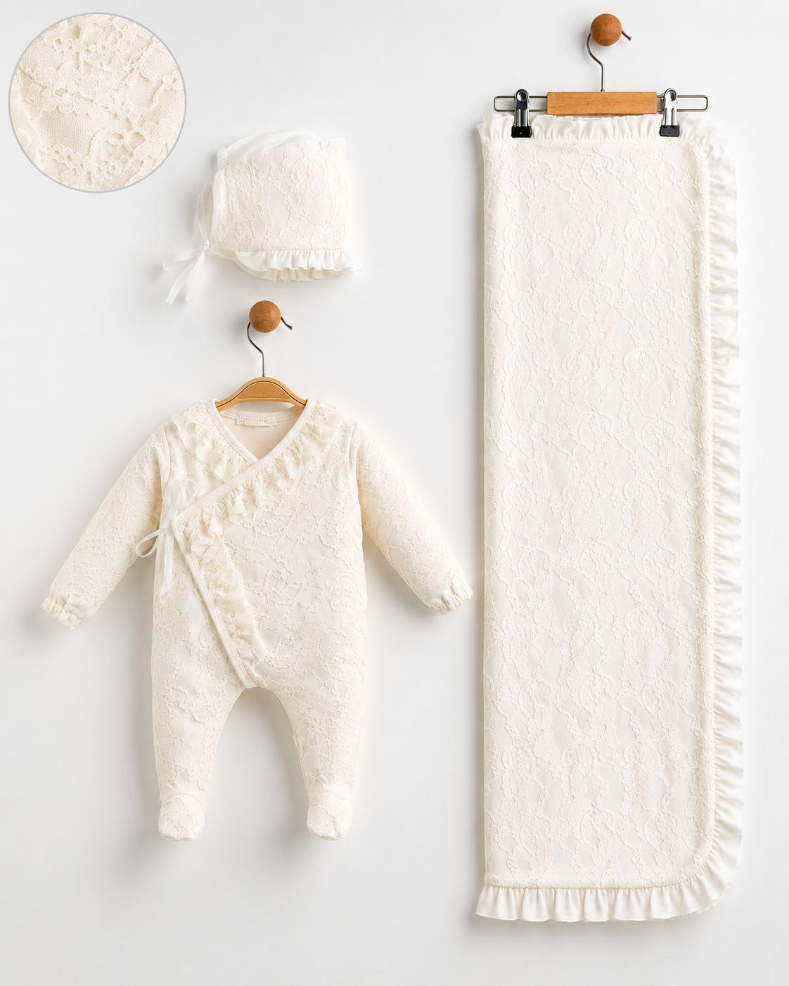 Baby Girl Pink Lace Newborn Coming Home Outfit Set with Blanket & Bonnet | Luxury Hospital Outfit