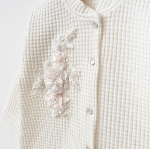 Luxury Baby Girl Ivory Waffle Knit Newborn Coming Home Set | 5 Piece Hospital Outfit with Blanket, Hat, Bib & Mittens