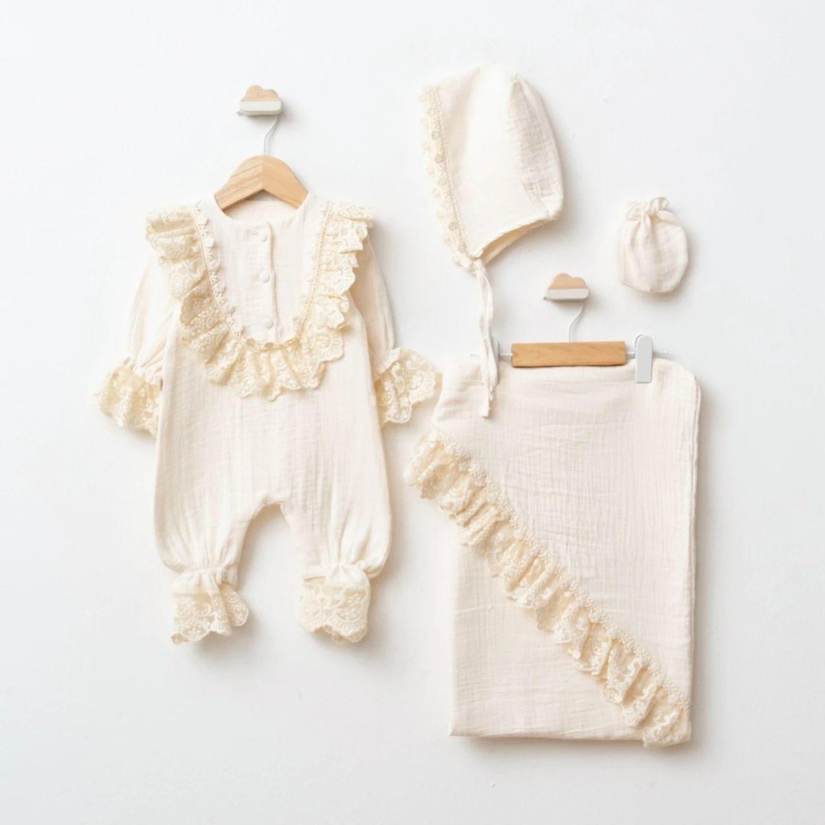 White Muslin Baby Girl Romper Set