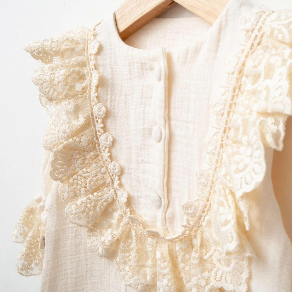 White Muslin Baby Girl Romper Set