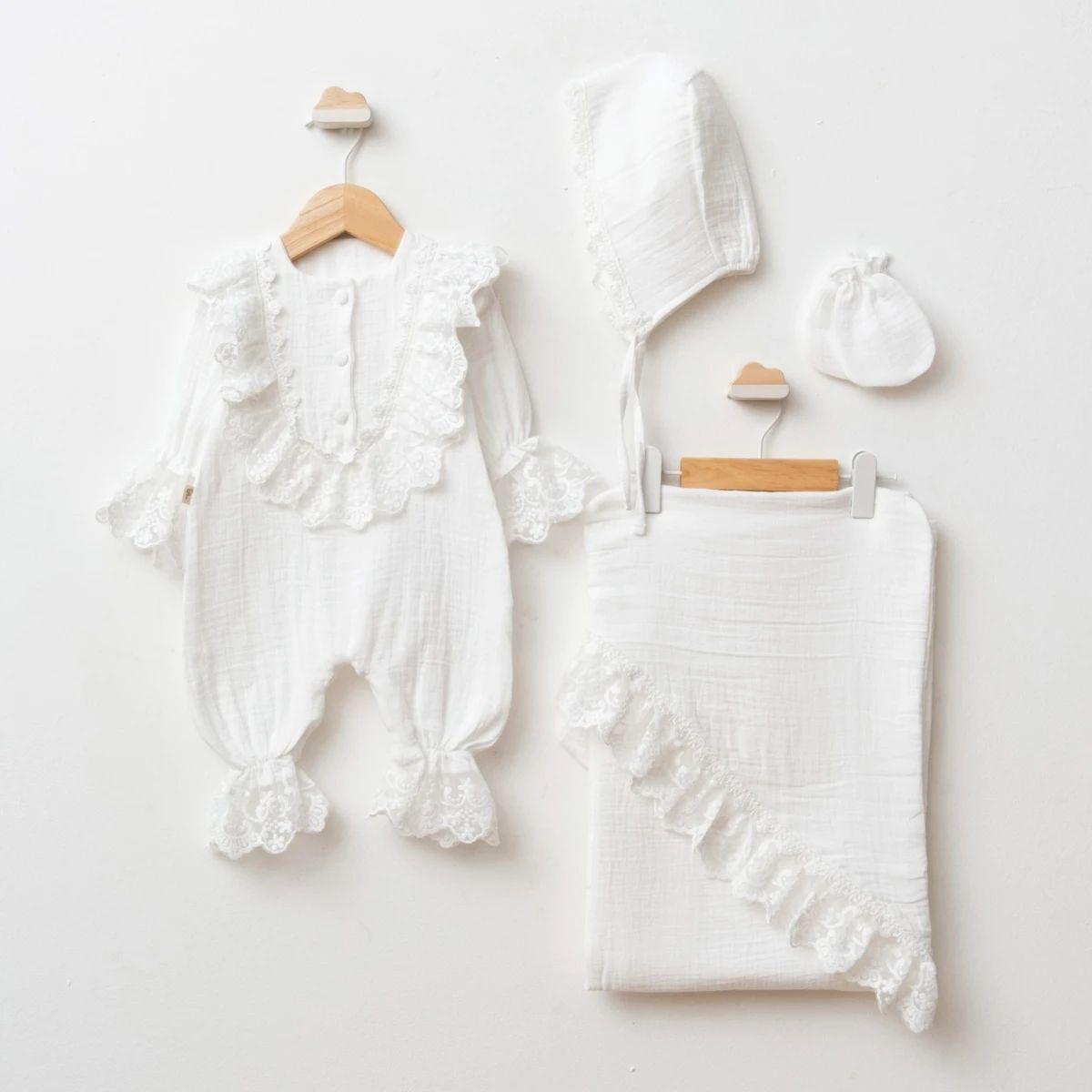 White Muslin Baby Girl Romper Set