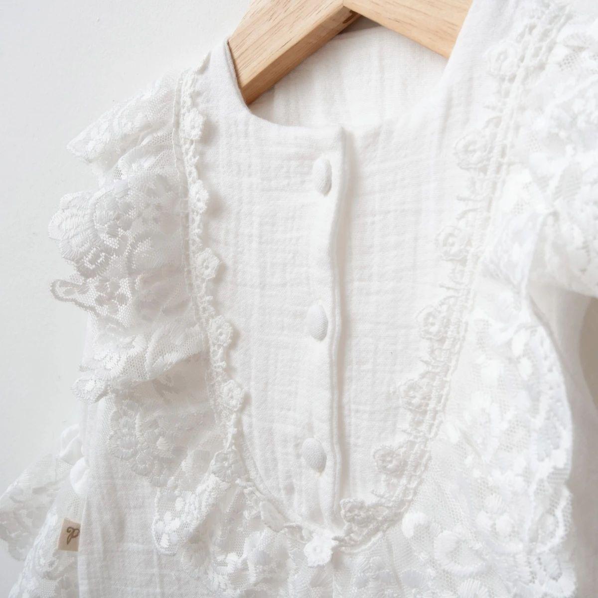 White Muslin Baby Girl Romper Set