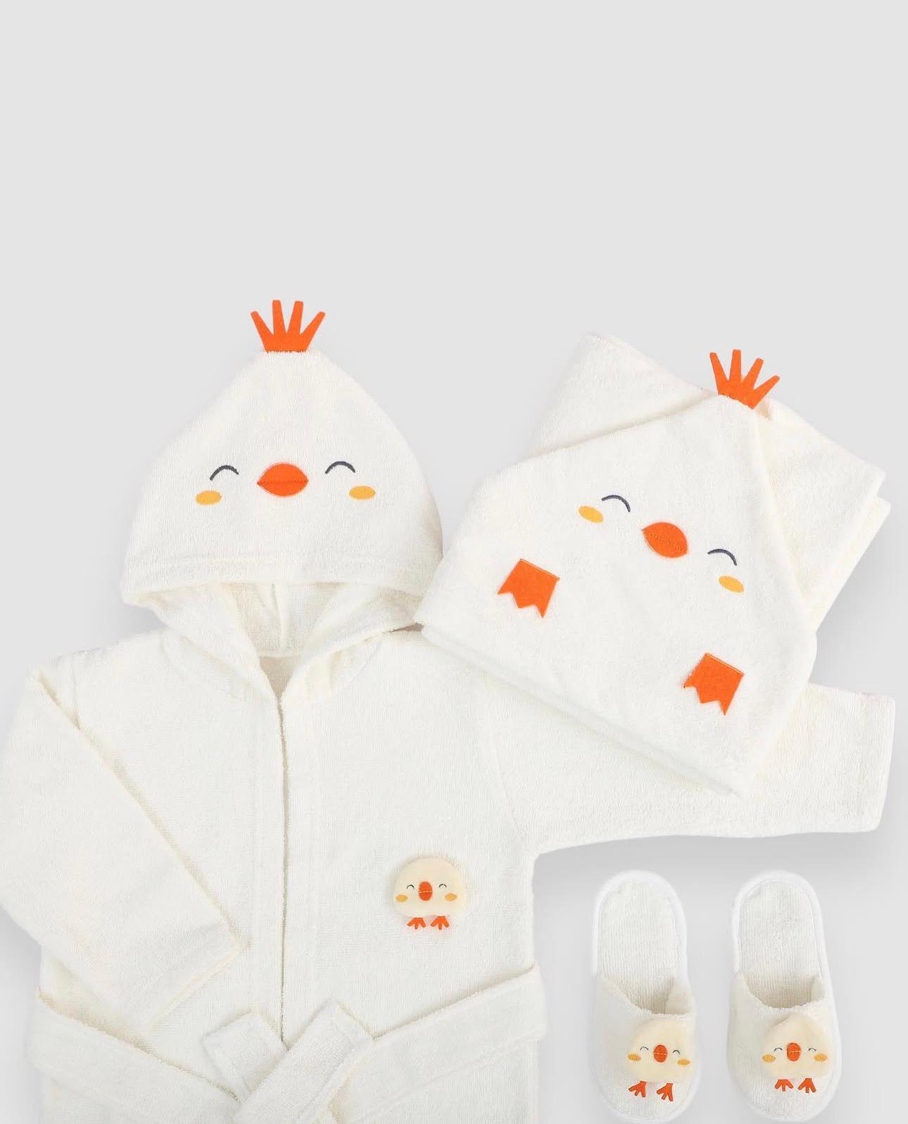 Chick Baby Hooded Bathrobe Set | Hooded Towel & Slippers